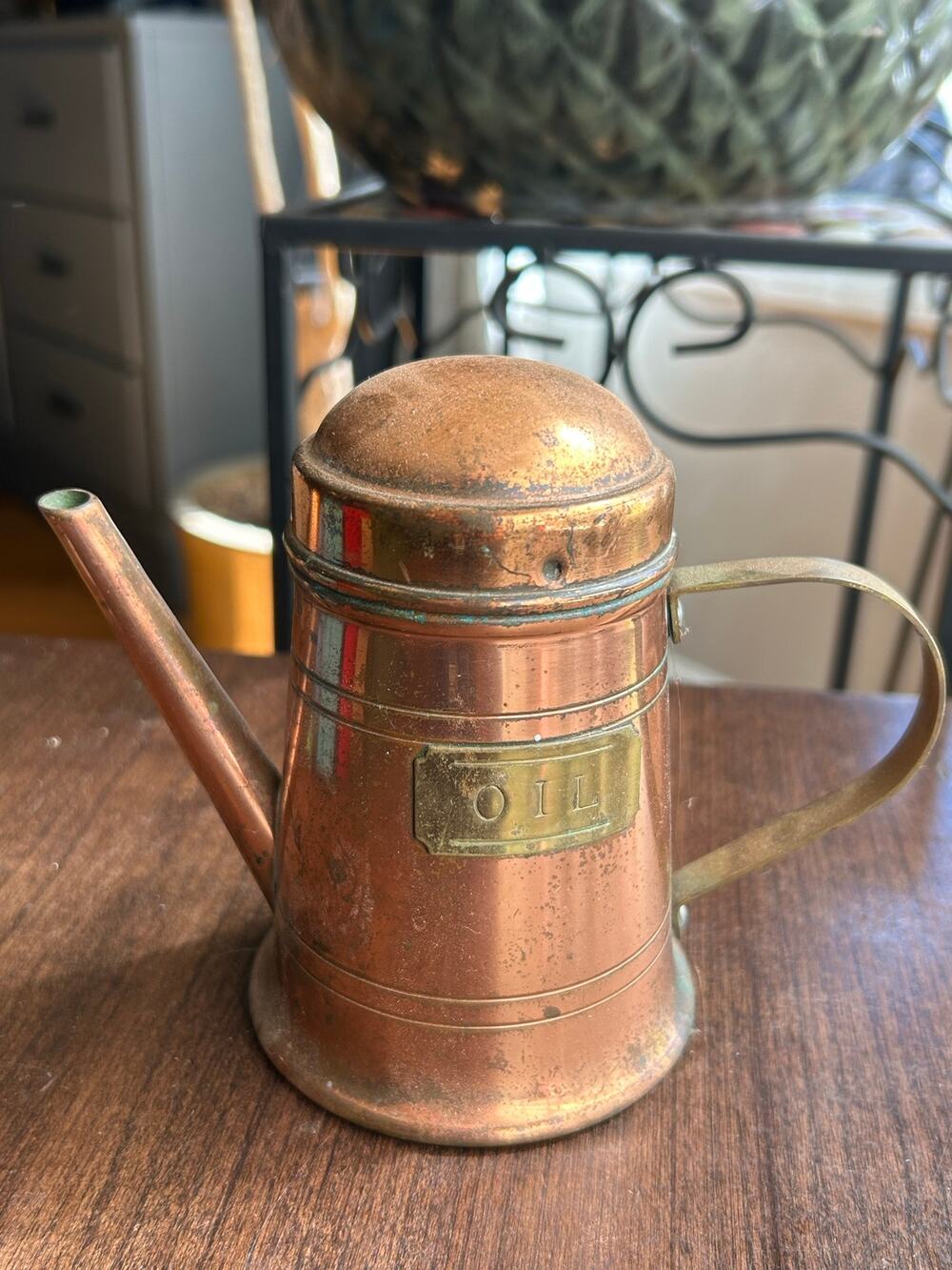 Vintage copper and brass oil cruet or dispenser farmhouse decor shabby chic
